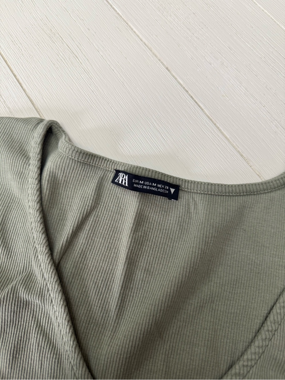 Zara Olive Green Ribbed Drawstring Crop Top - Picture 3 of 4